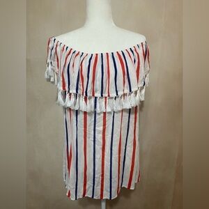 Kori America women's L patriotic off the shoulder fringe top EUC